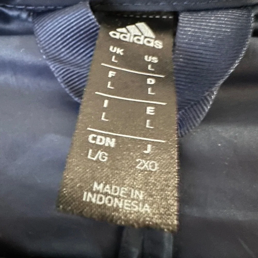 Adidas Lightweight Hooded‎ Windbreaker Jacket Navy Blue White Stripes w/ Pouch